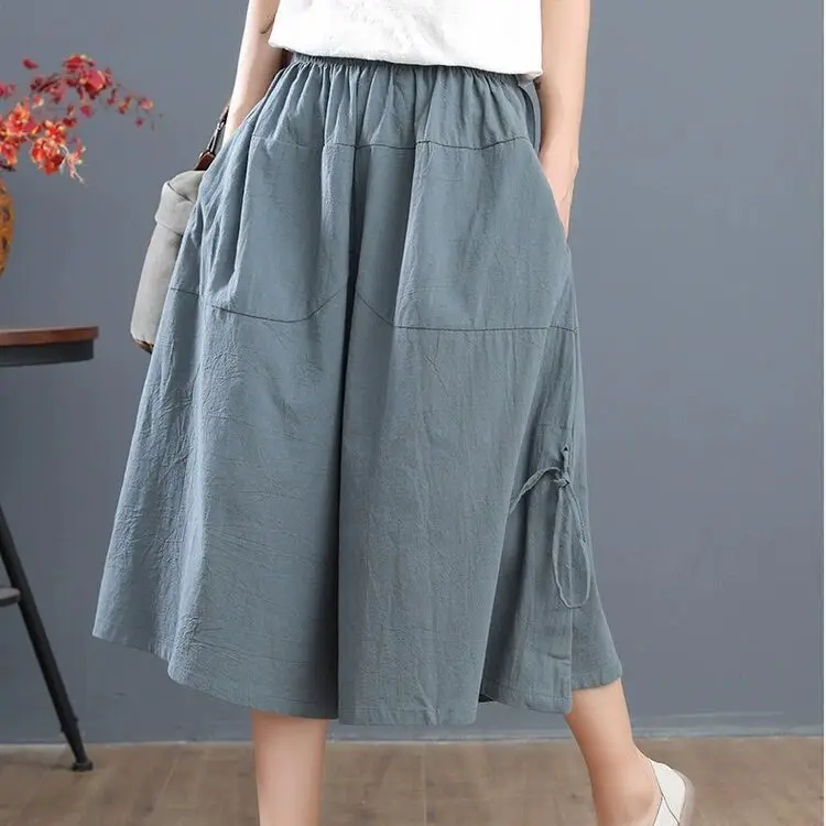 Summer plus Size Women's Loose Lantern Pants Wide Leg Pants Elastic Waist Ladies Skirt Pants Seven-Foot Pants Skirt