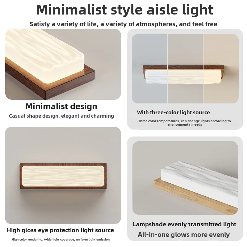 Chic Walnut Ceiling Lamp for Foyer Hallway Dressing Room Entryway, Long Strip Light Fixture in Minimalist Style