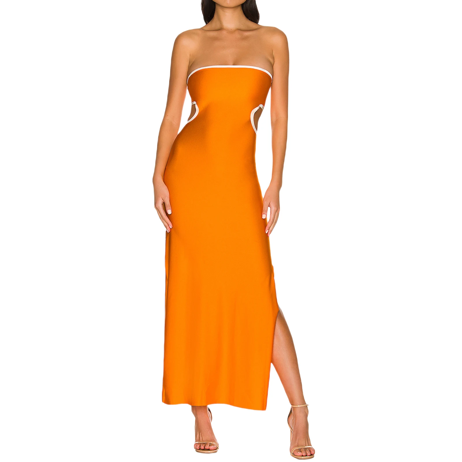 Fashion Women’s Casual Tube Tops Hollow Out Dress Fashion Gradient/Solid Color Off-shoulder Skinny Slit Long Dress