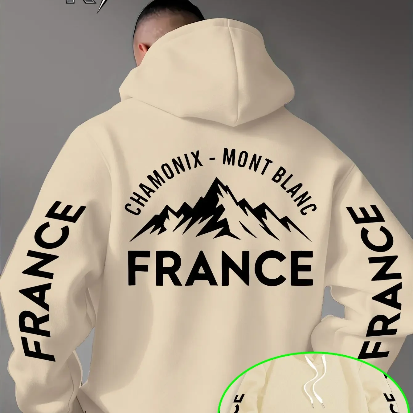 Fall/Winter Retro Casual Men's French Style Monochrome Snow Pattern Hooded Sweatshirt, Outdoor Street Hooded Sweatshirt