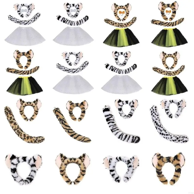 

77HE Little Leopard Costume Accessories Set Leopard Ears Headband,Bowtie,Tail,Tutus