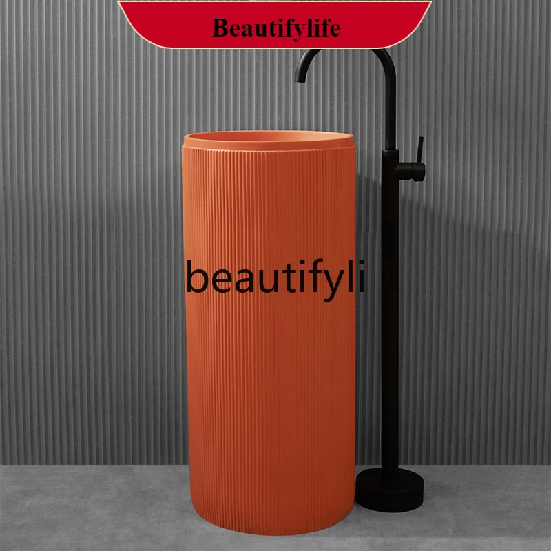 

F185 Orange-red column basin washbasin integrated column basin bathroom high-end column washbasin round