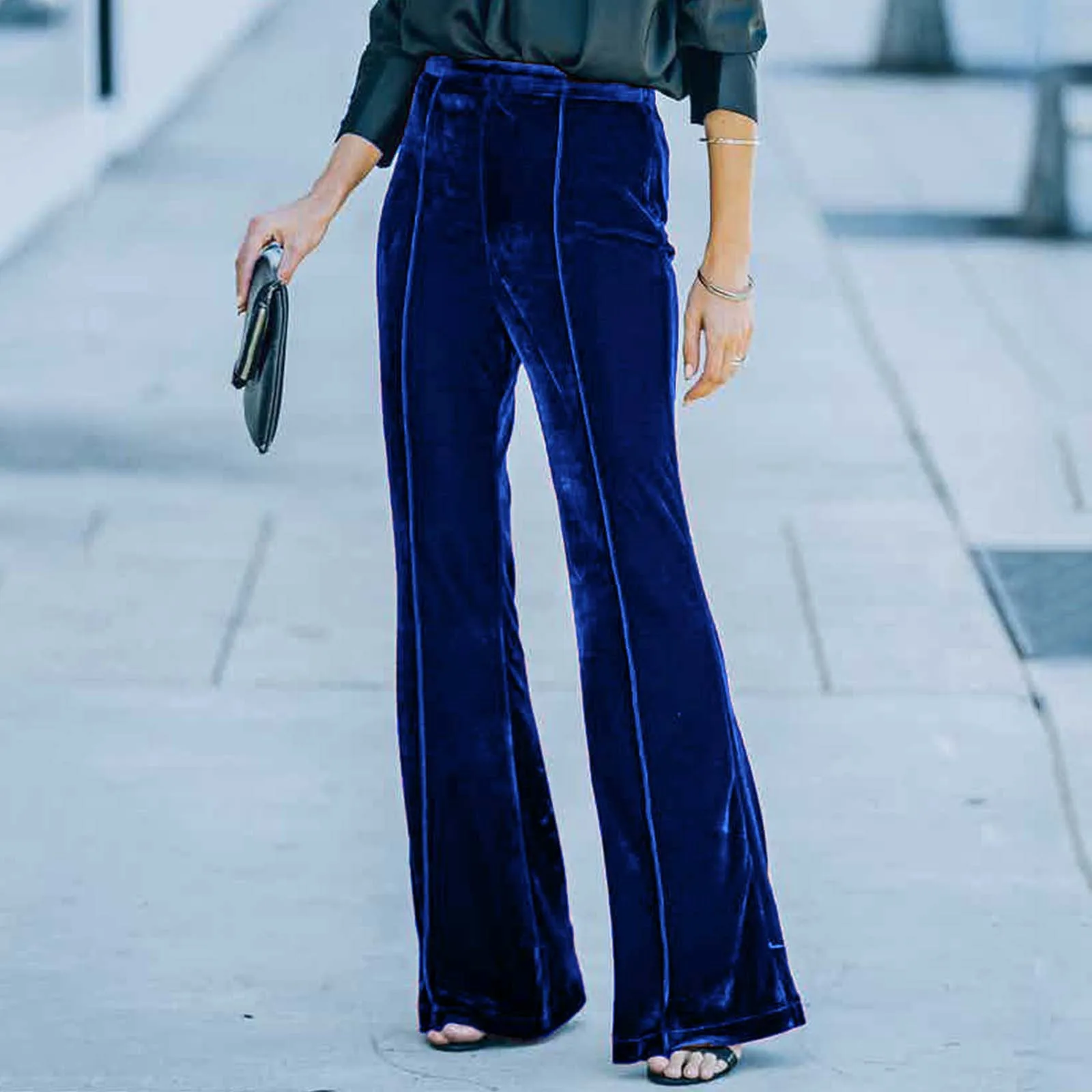 

Women’s Fall Winter Suede Velvet Warm Pants Caual Loose Solid Color Wide Leg Trouser Fashion Elegant Straight Pantalettes