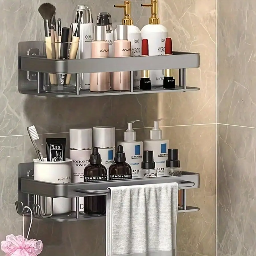 

Non-Perforated Wall Storage Rack, Multi-Use Organizer for Bathroom, Kitchen & Living Room