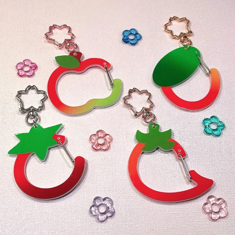 Fruit Clips Acrylic Carabiner Keychain Apple Mango Tomato Pepper Acrylic y2k accessory