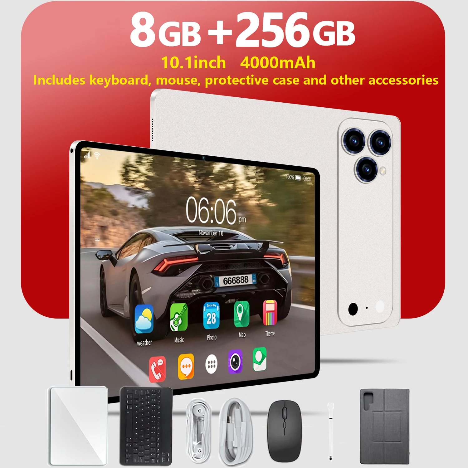 

2-in-1 Android 15 Tablet, Latest Tablet Computer, 10.1-inch Tablet, 8GB 256GB, with Keyboard, Protective Case, and Stylus