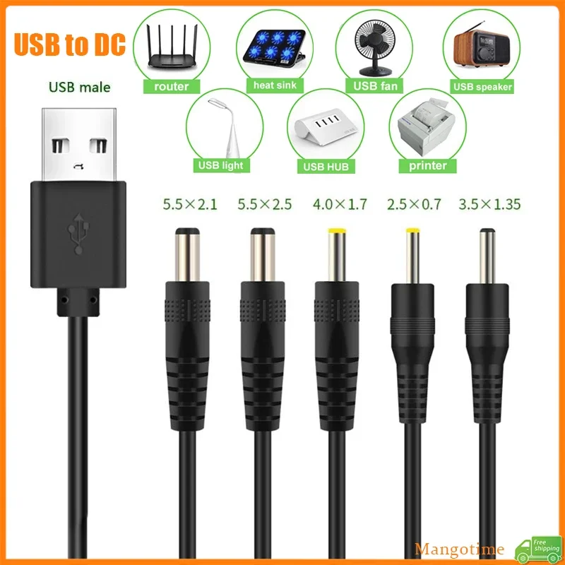 USB to DC Power Cord DC Port Charging Cable Power Supply Cord 3.5x1.35/5.5x2.1/5.5x2.5/4.0x1.7/2.5x0.7mm