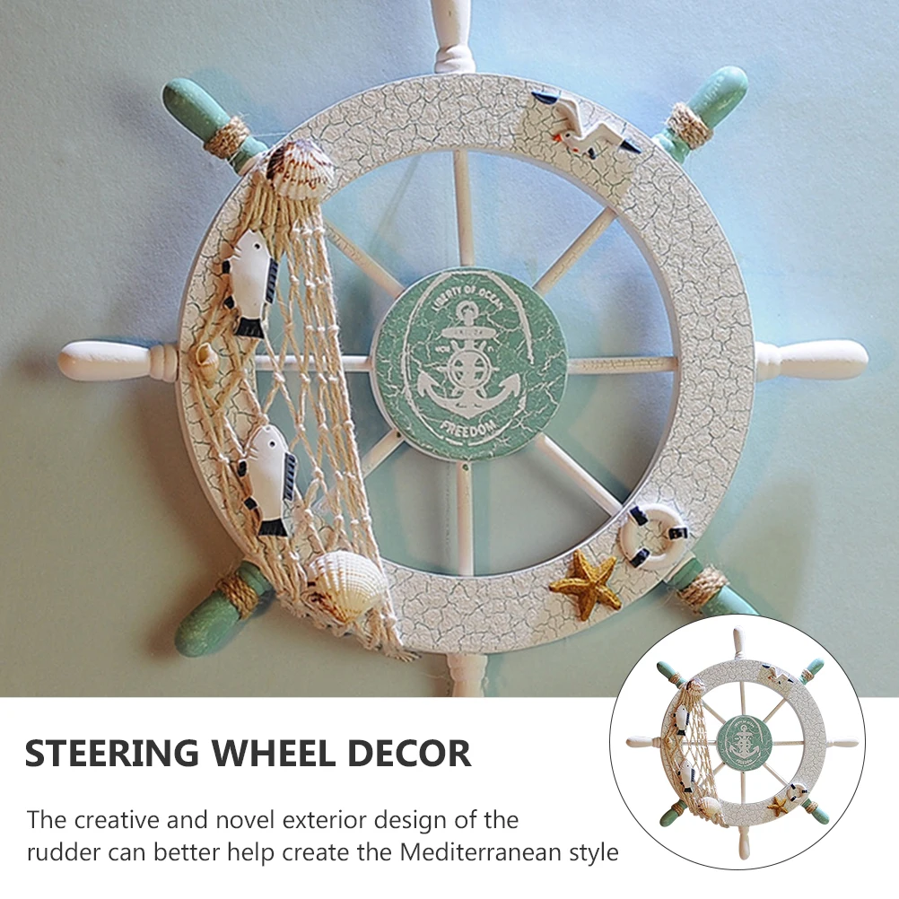 

Wooden Steering Wheel Decor Mediterranean Style Handmade Rudder for House Bar Coffee Shop Steering Wheel Decor