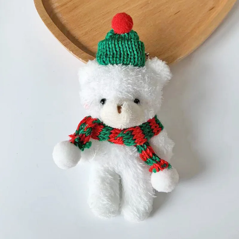 Christmas Bear Plush Dolls 13cm Cute Animal Teddy Bear Stuffed Toys Kawaii Bag Pendant Keychain Christmas Tree Pendant Girl Gift