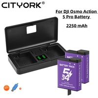 2250mAh For DJI OSMO Action 5 Battery Fast Charge Action 3 Camera Battery with Type-C USB LCD Dual Slot Battery Storage Box