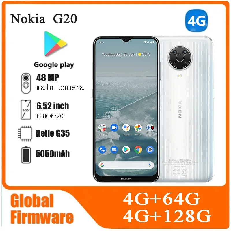 Nokia-G20 4G Smartphone, Helio G35 Battery Capacity, 5050mAh, 48MP Carema, Full Screen, CPU, Used Phone