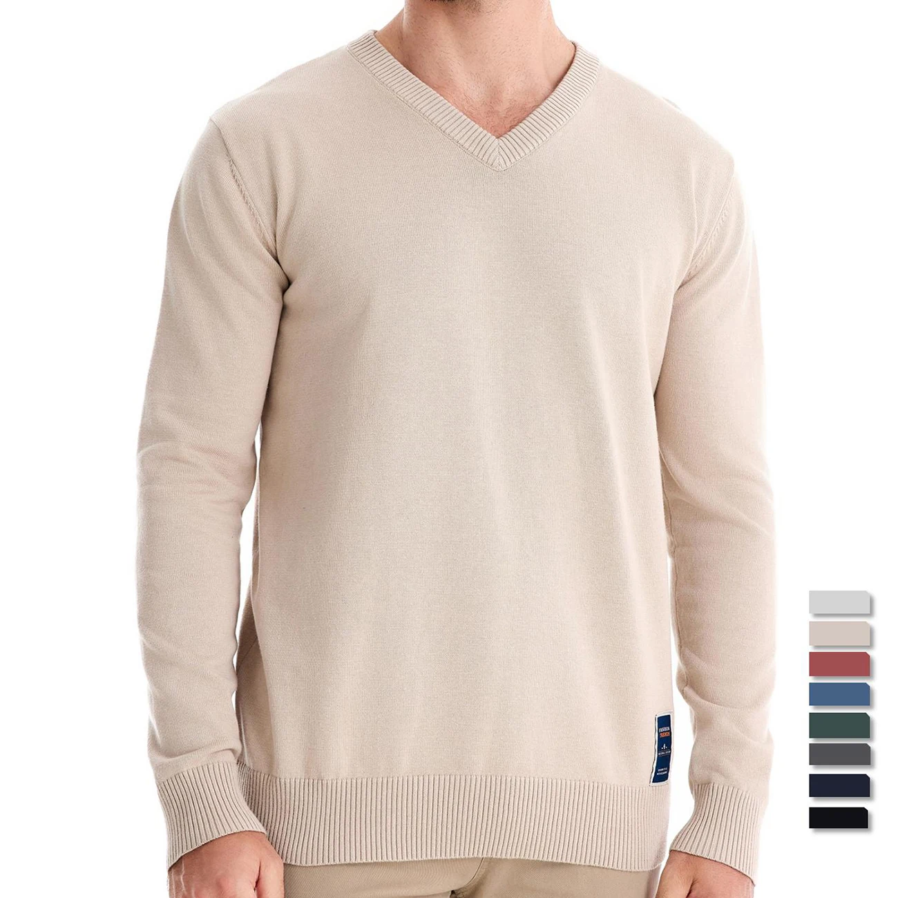 AIOPESON Mens V-neck Solid Cotton Pullover Sweaters Long Sleeve Casual Social Knitted Sweaters for Men