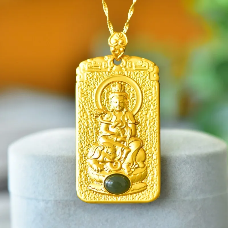 

Медная вставка Hetian Jade Puxian Guanyin бренд PendantSame стиль для мужчин и женщин