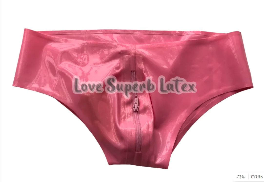 Sexy Mens Latex Briefs Fetish Rubber Underwear with Front Zipper and Anus Penis Condom  Halloween view 2