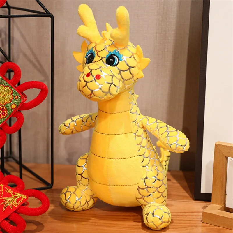 

Adorable Dragon Plushie Fluffy 3D Horned Dragon Stuffed Toy with Soft Material Perfect Chinese New Year Gift for Children and