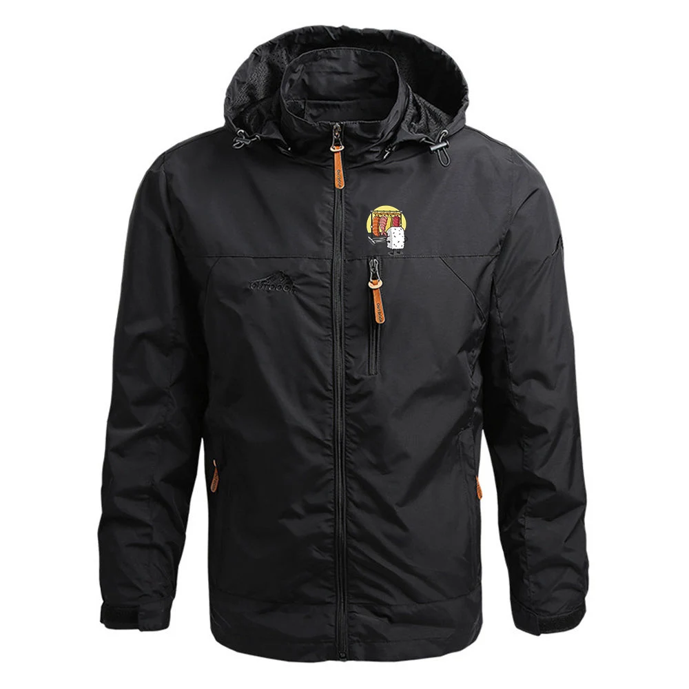 

Men's 2025 Simple Style Daily Coat Spring And Autumn Funny Sushi Wardrobe Logo Print Handsome Hooded Windproof Jacket