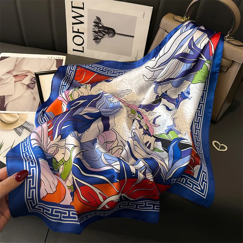 

Women Print Silk Scarf 70X70cm Square Scarves Popular Bandannas 2024 Four Seasons Kerchief Luxury Sunscreen Shawl Ribbon Foulard