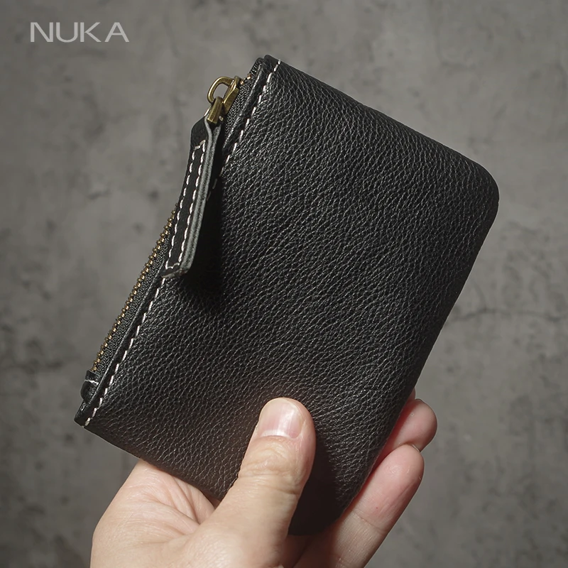 NUKA Real Leather Coin Purse Unisex Minimalist Zipper Small Wallet Short Man and Woman Key Organizer Natural Cowhide Card Holder