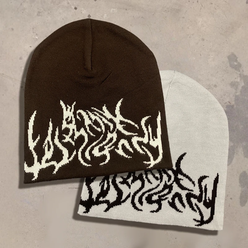 Trendige Jacquard-Strickkopfmütze für Männer und Frauen, Ins Harajuku Gothic High Street Y2k