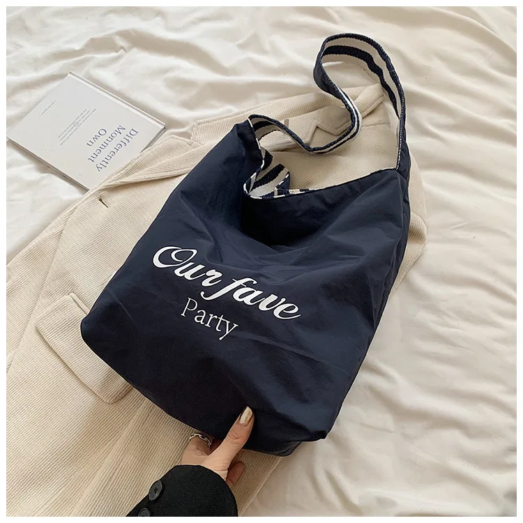 Полосатая холщовая сумка, новая корейская сумка-тоут Ins, повседневная сумка, большая сумка на одно плечо, сумка для покупок