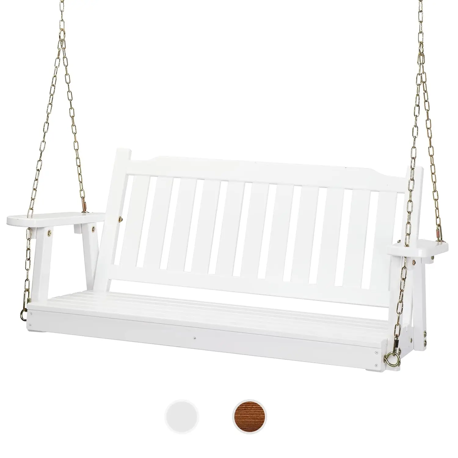 Upgraded 4 FT Wooden Porch Swing, 880 LBS Solid Fir Wood, White
