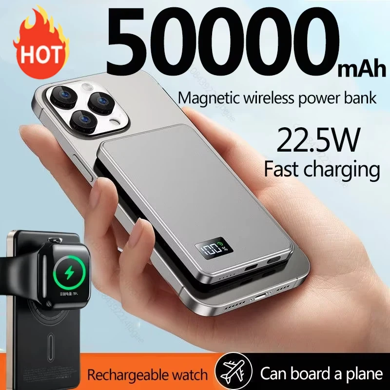 Batterie externe magnétique sans fil Portable 50000mAh PD22.5W, charge rapide, pour iPhone watch Samsung Xiaomi Huawei