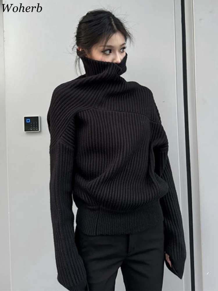 

Sueter Mujer Turtleneck Y2K Sweater Tops for Women Black Irregular Casual Jumper Pull Femme Chic Temperament All Match Pullovers