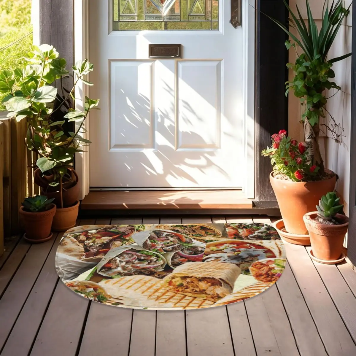 Kebab Fresh Ingredients Soft Flannel Half Round Doormat Non Slip Bathroom Mat Absorbent Floor Carpet for Home Bedroom