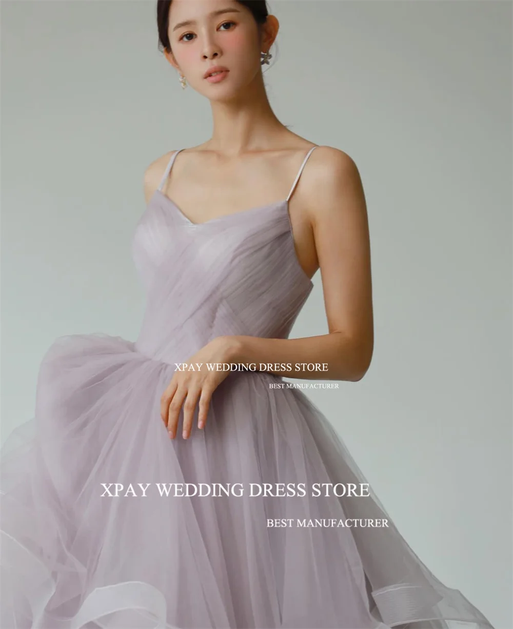 XPAY Elegant V Neck Korea Evening Party Dresses Spaghetti Straps Ruched Purple Wedding Photos Shoot Sleeveless Custom Party Gown