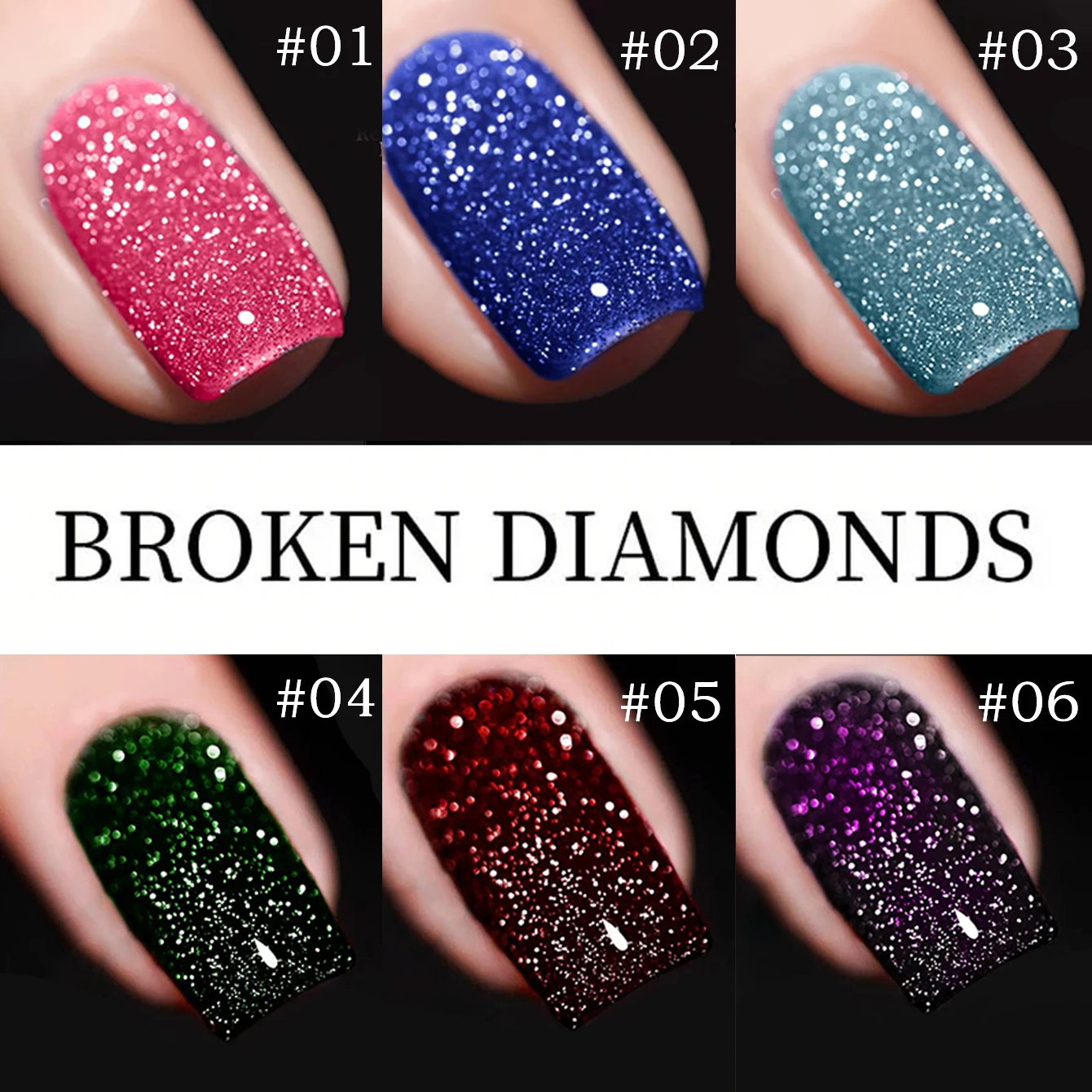 1-6pcs Reflective Broken Diamond Gel Nail Polish, Shimmer Flash UV LED Nail Gel for Salon DIY Manicure,Party Nail Art