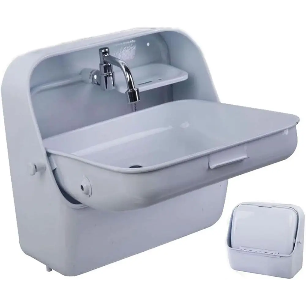 

Раковины для ручного умывальника, настенная раковина с квадратной чашей и смесителем, складная раковина, для грузовиков с едой, кемперов, автофургонов, белый