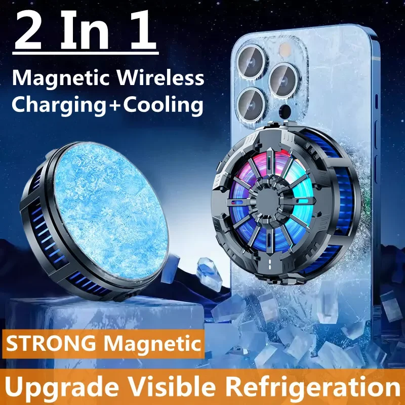 Magnetic Wireless Charger Phone Back Clip Coooler Fan Radiator RGB Light For Magsafe iPhone 16 15 14 13 12 Pro Max Fast Charging
