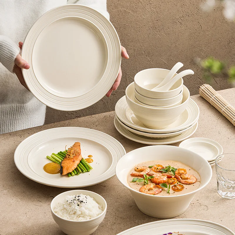 

Cream style dish set, dish bowl, plate, household rice soup, ceramic fish plate, tableware