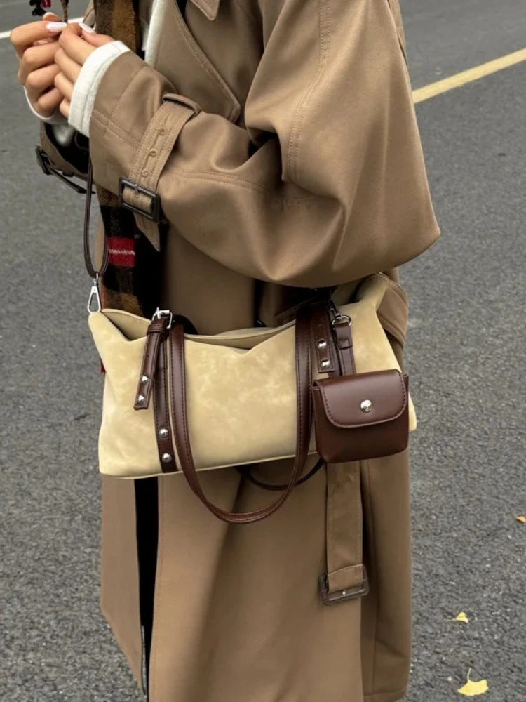 

Зимняя нишевая сумка Boston 2024, винтажная женская сумка через плечо с цветными блоками, шикарная сумка через плечо с верхней ручкой, повседневная сумка «день-ночь»