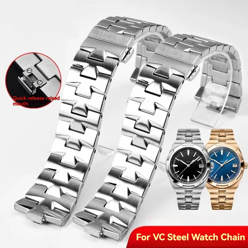 Für Vacheron Constantin Uhrenarmband VC Längs- und Quervierzeiger 47040 47660, konvexes Uhrenarmband aus massivem Edelstahl