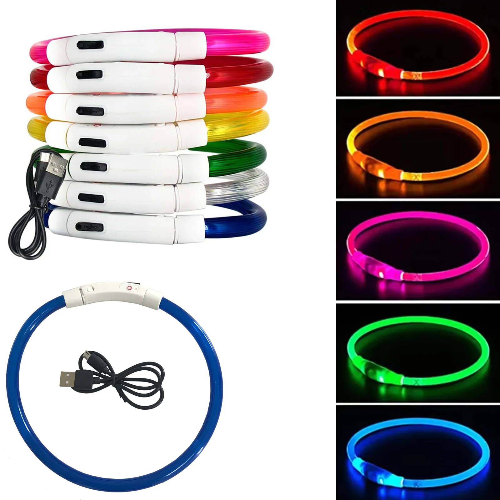 

Led Glowing Dog Collar For/Dogs Pet Luminous Night Safety Pendant Adjustable Prevention White Pink Yellow Usb Charging Anti-Lost