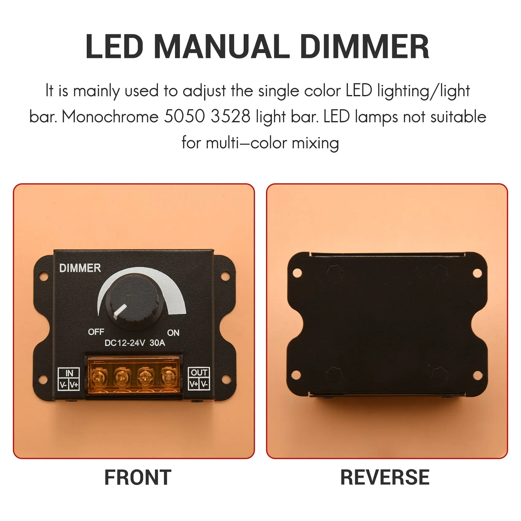 Y42A-LED Light Adjuster DC 12-24V 30A/No Strobe With Knob Switch LED Light Bar Brightness Adjuster Dimmer