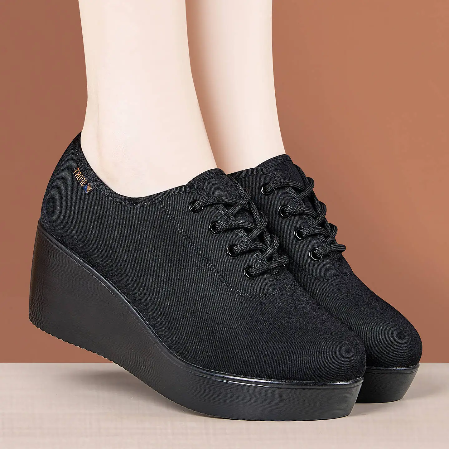 6cm All Match Comfortable Thick Platform Wedges Shoes Spring 2026 Quality Women's Deep Mouth Lace up Oxford Shoes Mom Work Dance