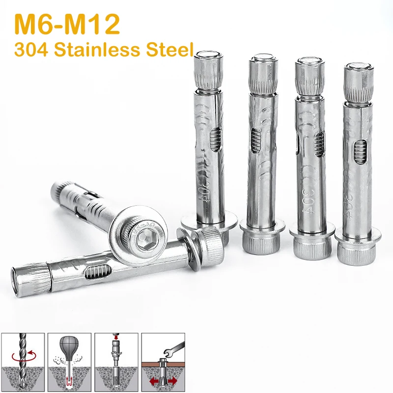 1PCS 304 Stainless Steel Implosion Expansion Concrete Anchor Bolt M6 M8 M10 M12 Hexagon Hex Socket Head Built-in Expansion Screw