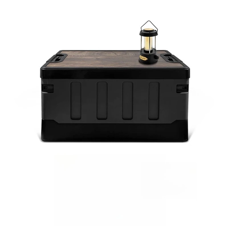 

Black Gold Multi functional Camping Table Folding Storage Box Wooden Cover Portable Picnic Table and Chair