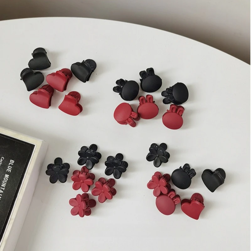 

10Pcs Small Black Red Heart Flower Matte Hair Claws Mini Velvet Girls Clips Kids Hair Accessories Styling Hairpins Tool Women