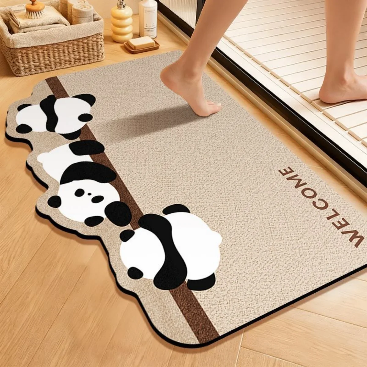 B14LYX Bath Mat Adorable Panda Print Irregular Contour Doormat Household Entryway Floor Rug Artistic Home Decor Present