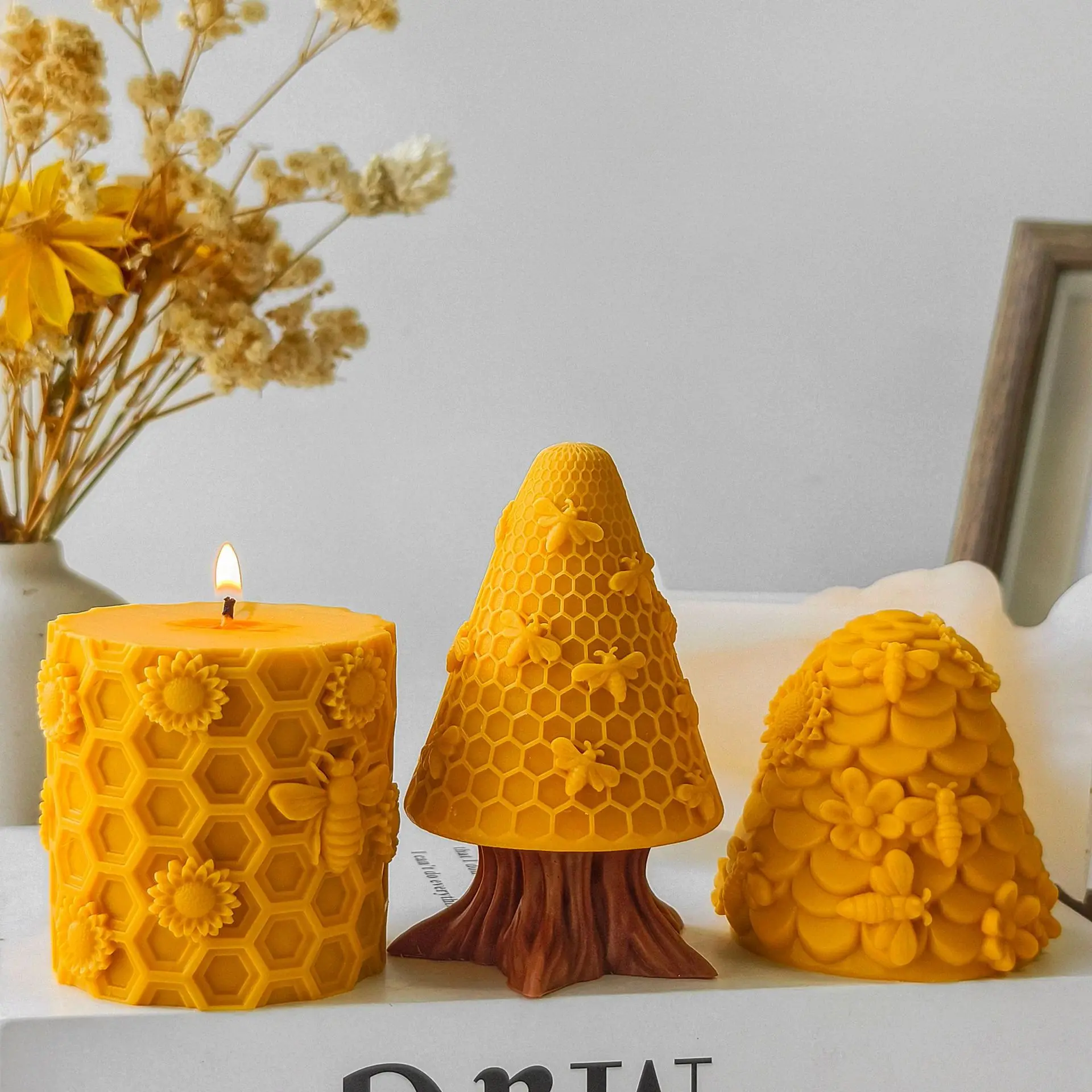 

3d Bee Cylindrical Silicone Molds Diy Honeycomb Scented Candle Mould Plaster Epoxy Resin Molds Handmade Candle Making Kit