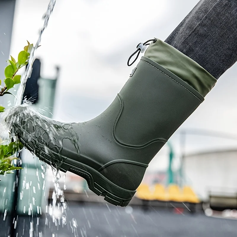 Men waterproof Rain Boots Mid Calf Slip On Shoes Thick Sole Anti Slip Outdoor Garden Work Shoes Durable plus size hiking boots view 4
