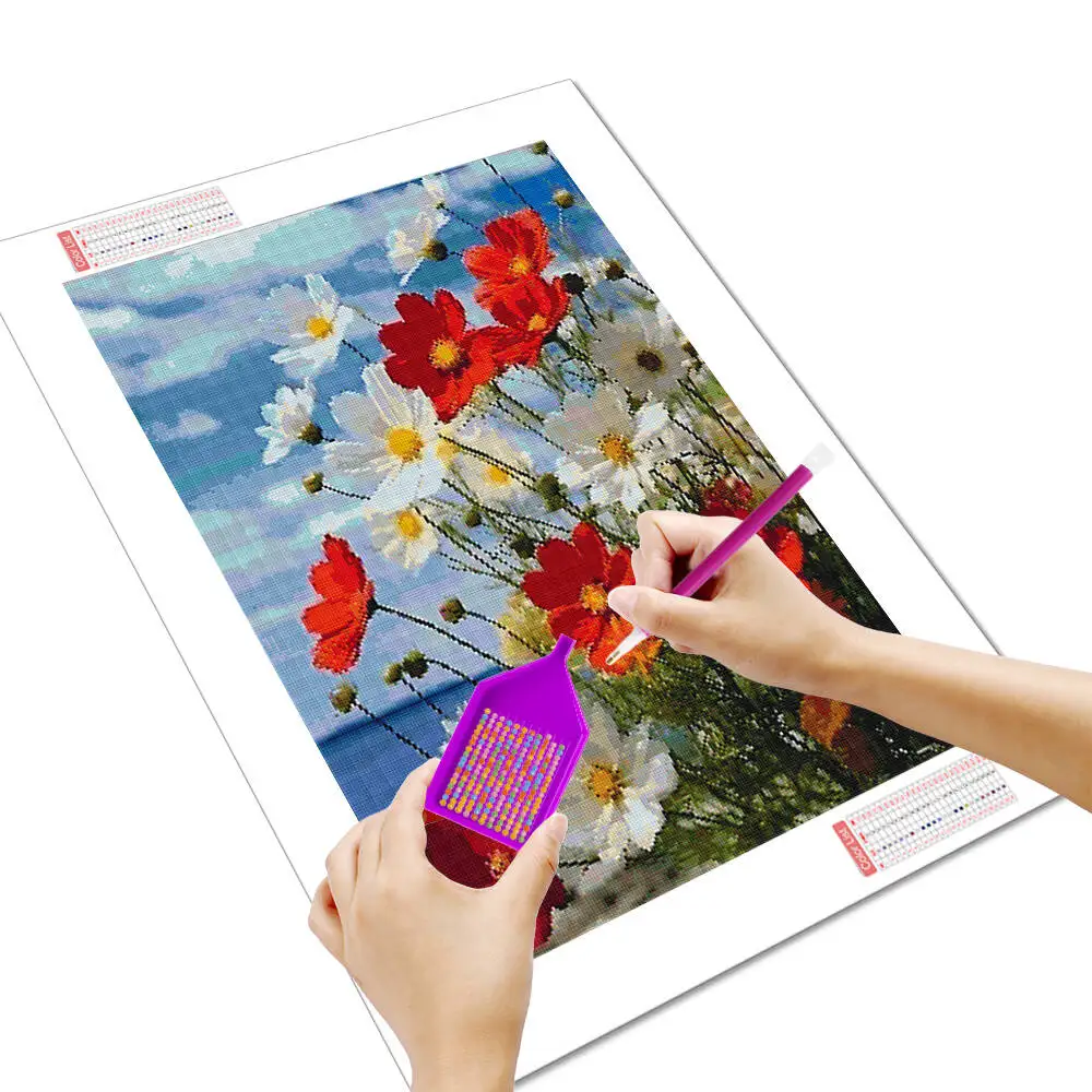 Huacan Floral Wall Art Picture On Canvas 5D Flower Landscape Diamond Painting Home Decor Design Lobby