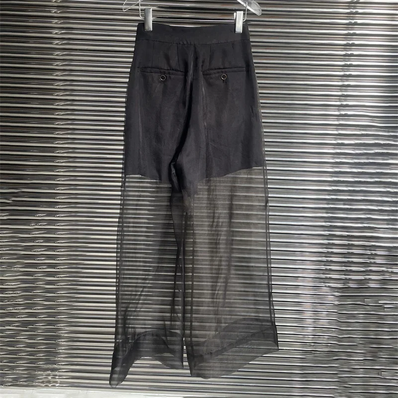Женские брюки, Новинка лета 2024, сетчатые прозрачные женские брюки с широкими штанинами, высококачественные брюки из шелка тутового шелкопряда с наполнителем, брюки