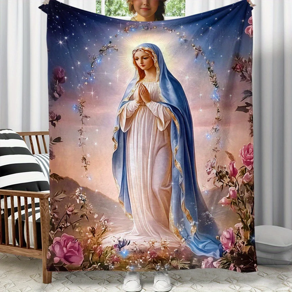 

Фланелевое одеяло Девы Марии и цветочным принтом — мягкое и легкое покрывало для дивана, кровати, путешествий, офиса — теплое всесезонное комфортное одеяло