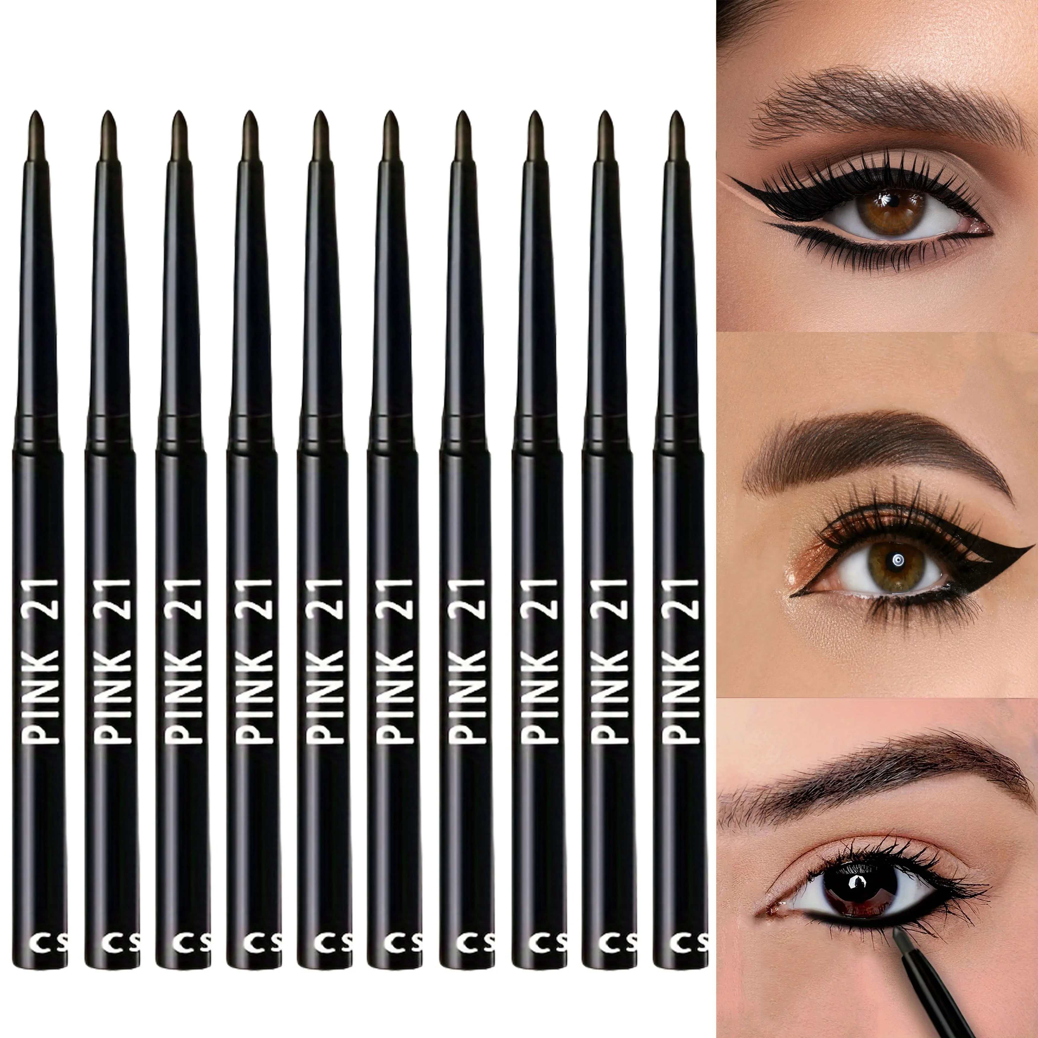 10Pcs Long-Lasting Black Eyeliner Pencils -Waterproof, Sweatproof and Smudge-Proof with Easy Twist  Eyeliner Pencils