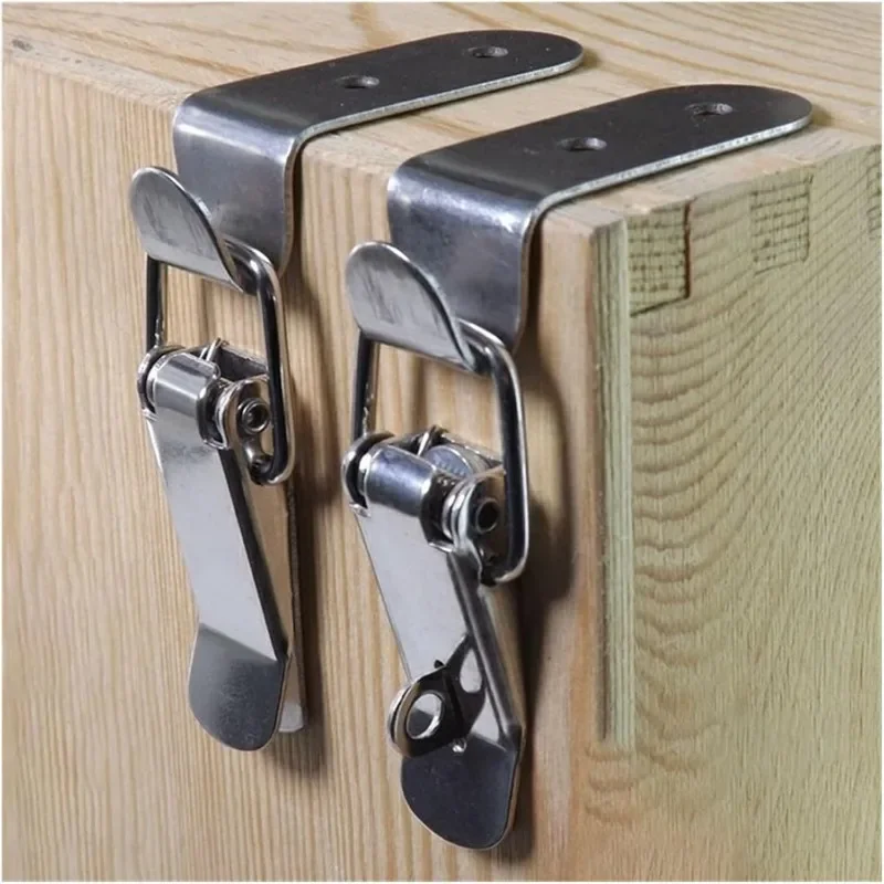 10/1PCS Wooden Box Hasps 90 Degree Duck-mouth Buckle Hook Metal Silver Hasp Latch Catch Clamps Furniture Hardware Accessories