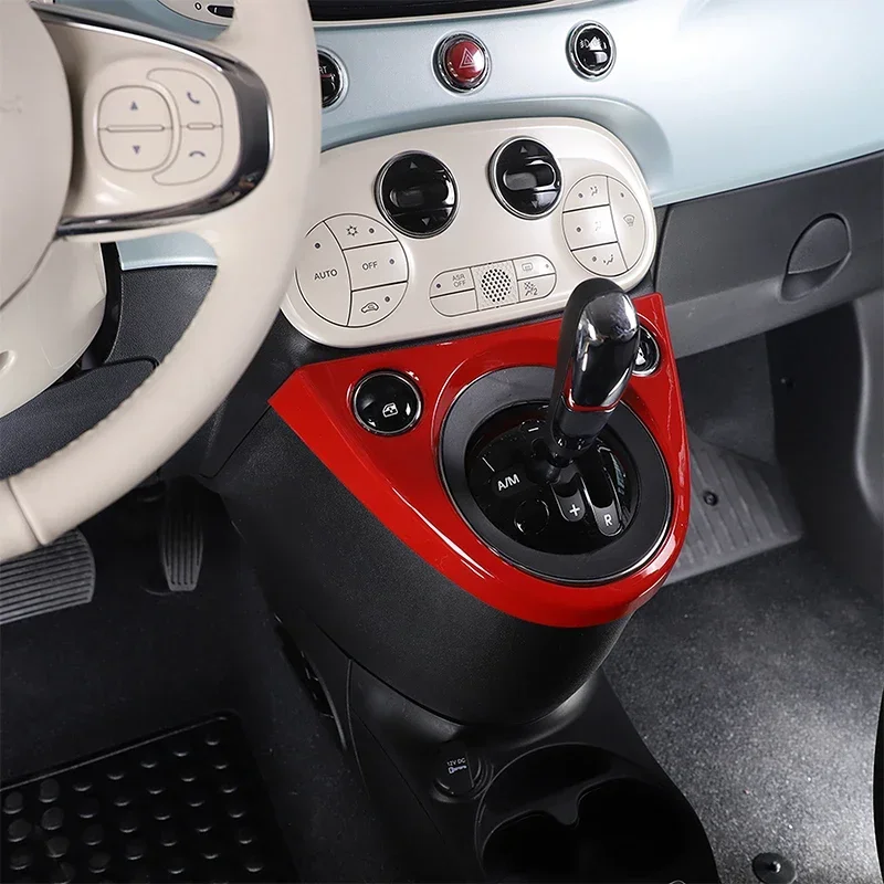 Für Fiat 500 ABS Carbon Faser Auto Zentrale Steuerung Getriebe Shift Panel Display Rahmen Dekorative Aufkleber Auto Zubehör 2011-2023